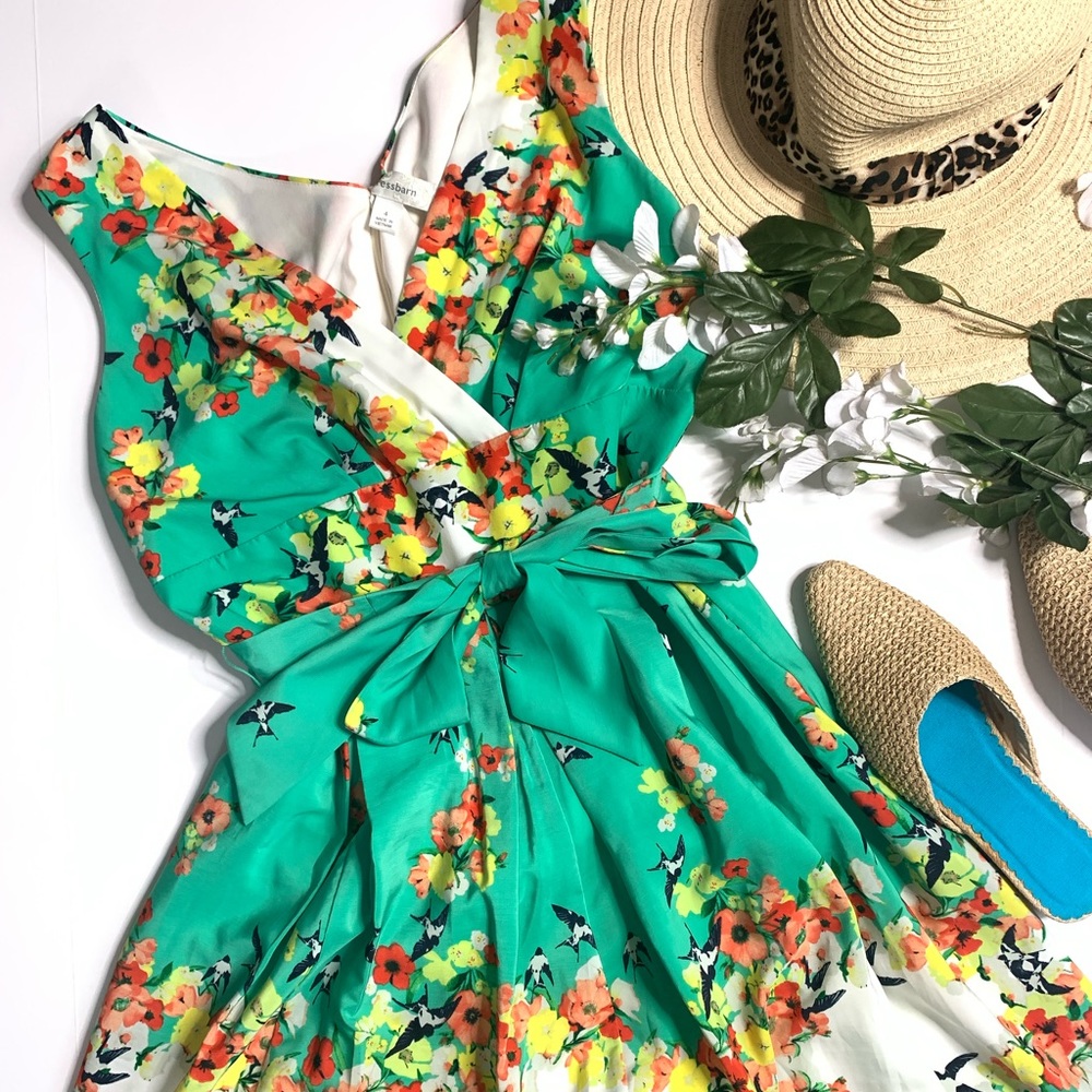 Dress barn green floral bird printed sleeveless Easter dress - Picture 5 of 14